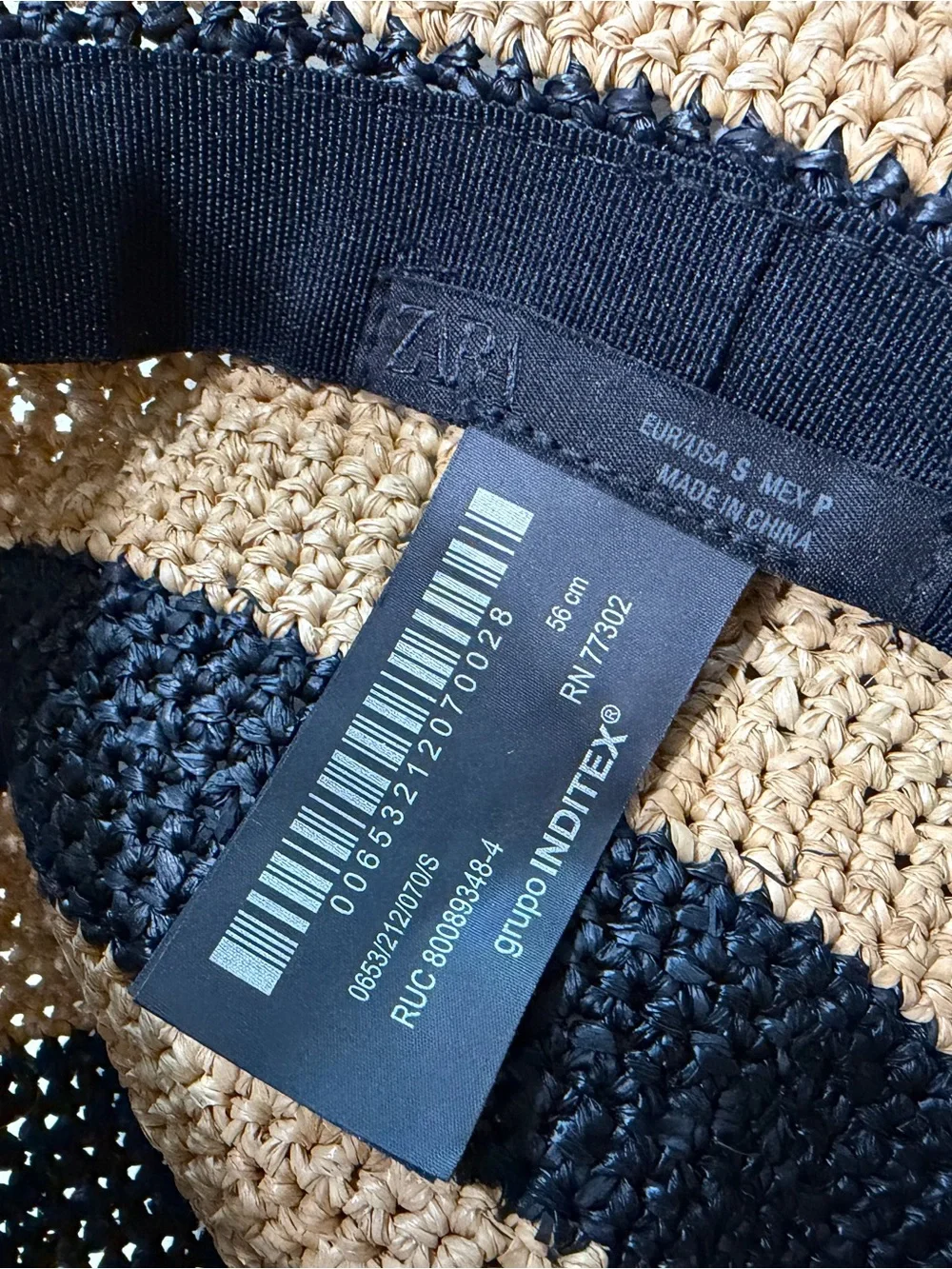 NWT Zara Striped Woven Raffia Bucket Hat - Black & Tan